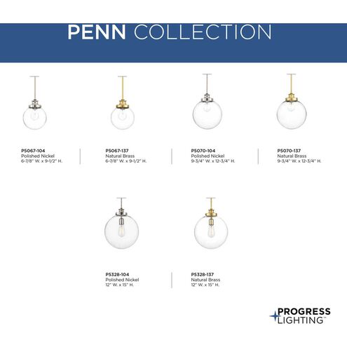Penn 1 Light 12 inch Natural Brass Pendant Ceiling Light, Large